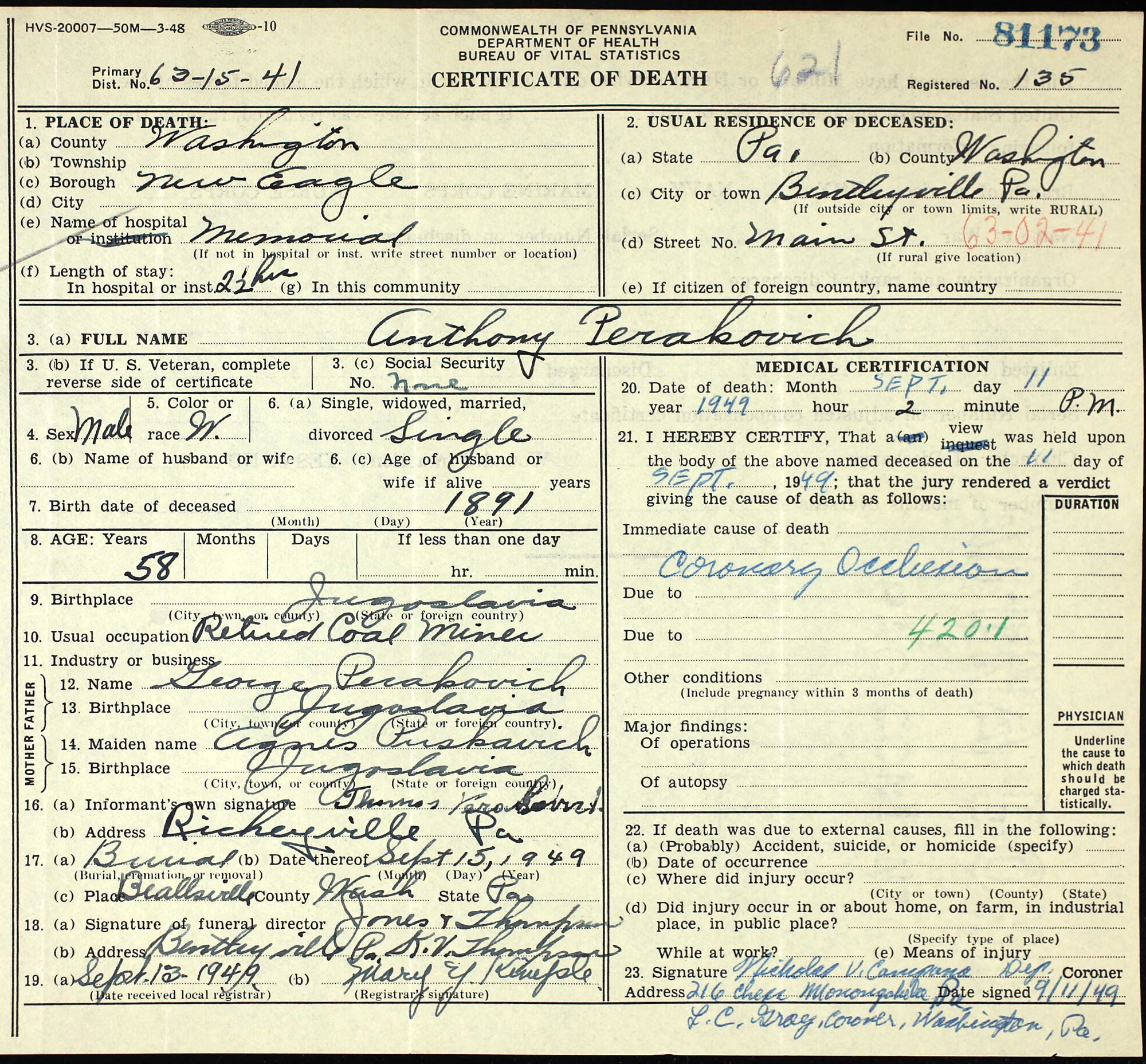 death certificate